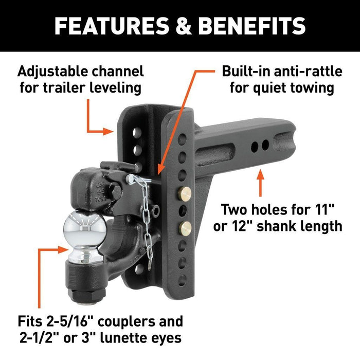 CLASS V ADJUSTABLE CHANNEL MOUNT W/2 5/16IN BALL & PINTLE 2 1/2IN SHANK 20000 LBS